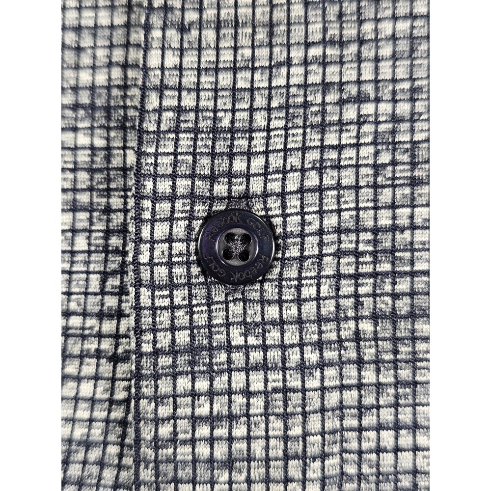 Reebok Golf Mens 2XL Performance Polo Shirt Navy Gray Micro Check Polyester - Picture 2 of 10